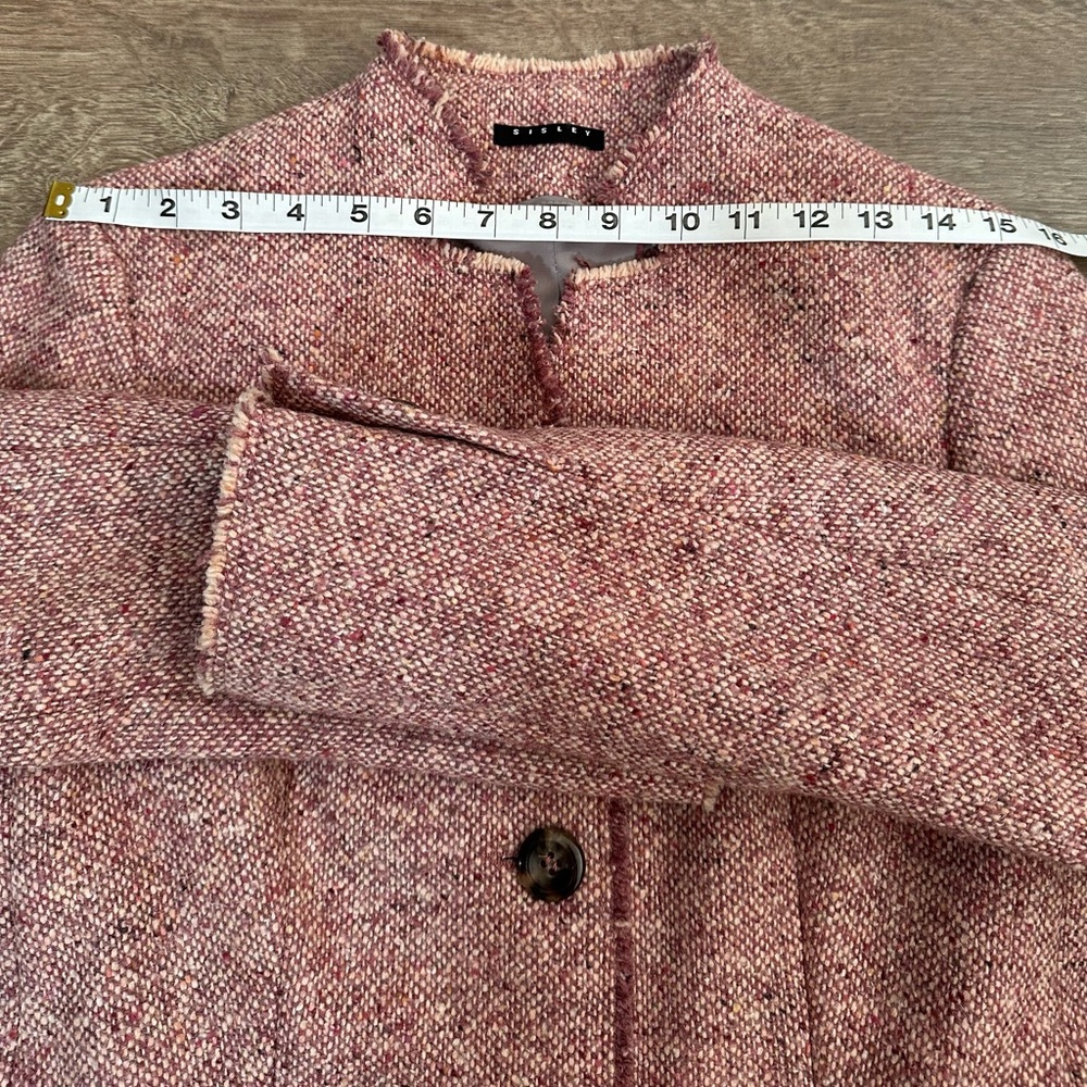 Sisley Rose Pink Tweed Wool Coat Jacket US 4 Mid-Thigh Length Italian Tailored - Picture 11 of 15